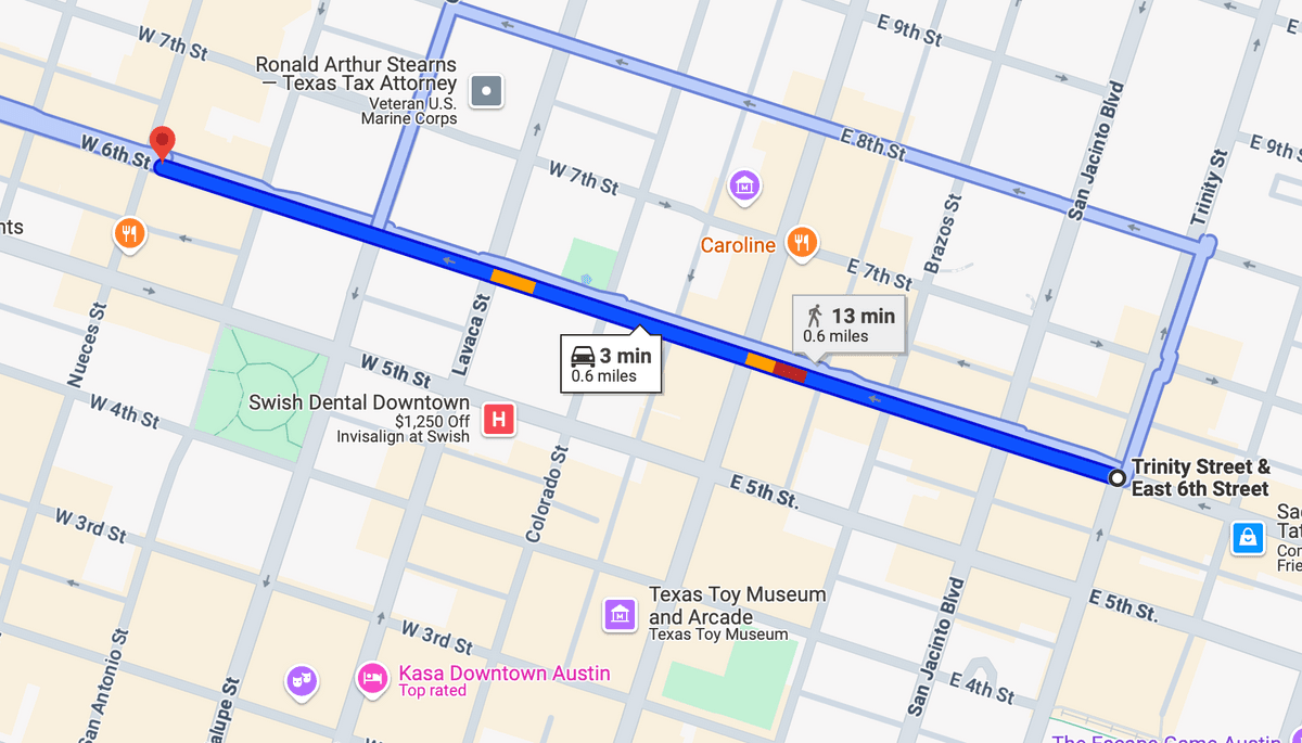 Route map for West 6th Street